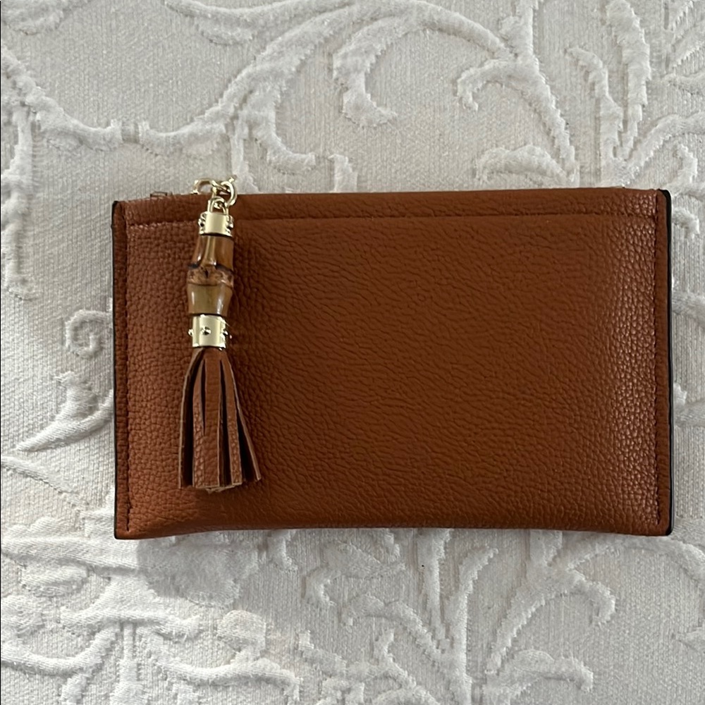Chic Brown Leather Wallet with Bamboo Tassel